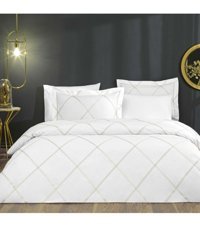 Linens Sc Nakıs Squara Pamuk Dört Mevsim 200x220 cm Çarşaflı Lastiksiz Kareli Çift Kişilik Nevresim Takımı Beyaz