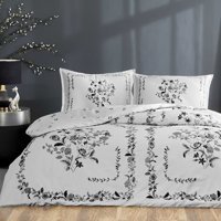 Linens Sc Allday Nelson Pamuk Dört Mevsim 200x220 cm Çarşaflı Lastikli Çiçekli Çift Kişilik Nevresim Takımı Beyaz