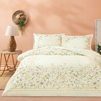 Linens Sc Allday Lukıs Pamuk Dört Mevsim 200x220 cm Çarşaflı Lastikli Desenli Çift Kişilik Nevresim Takımı Krem