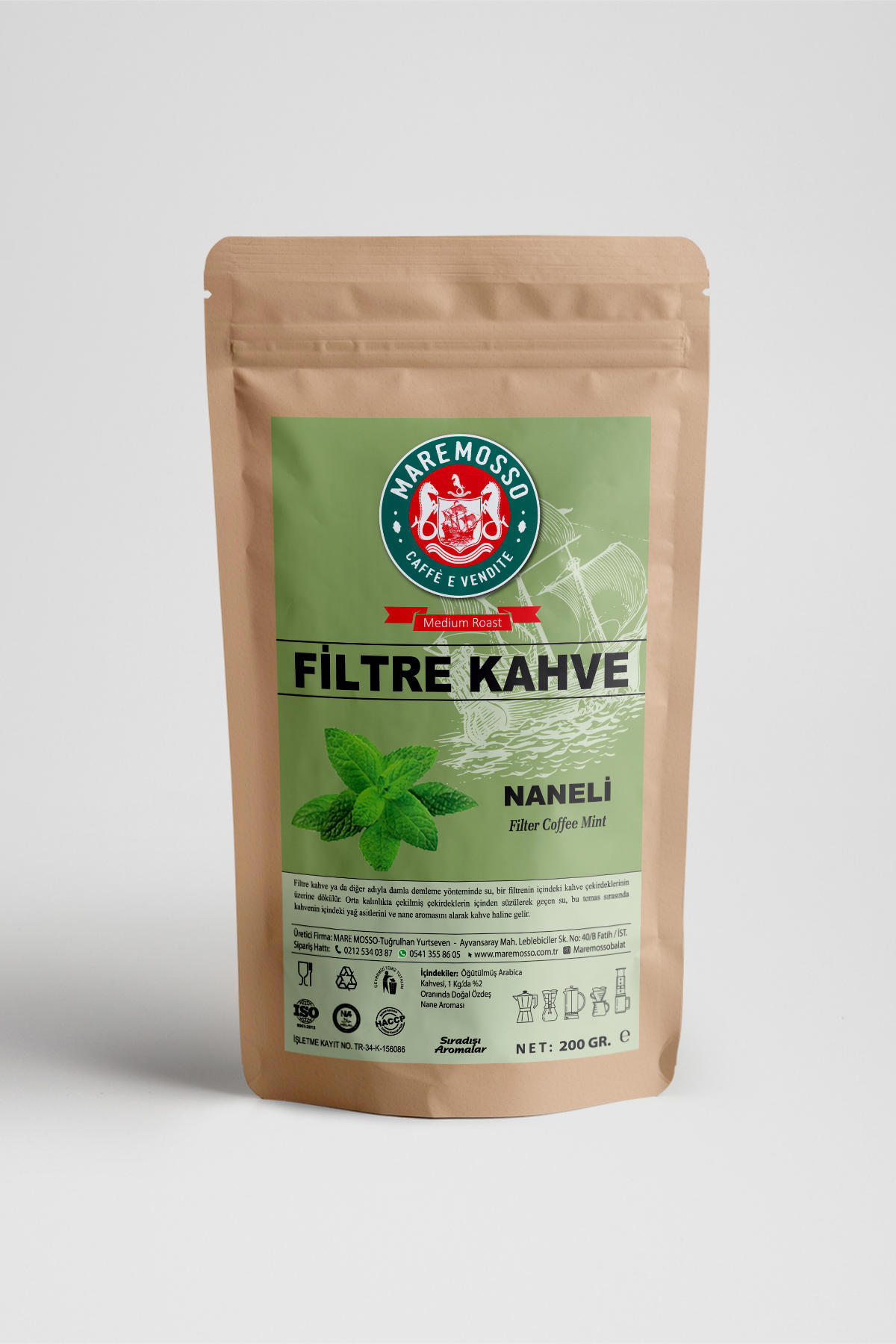 Mare Mosso Nane Aromalı Öğütülmüş Filtre Kahve 200 Gr.
