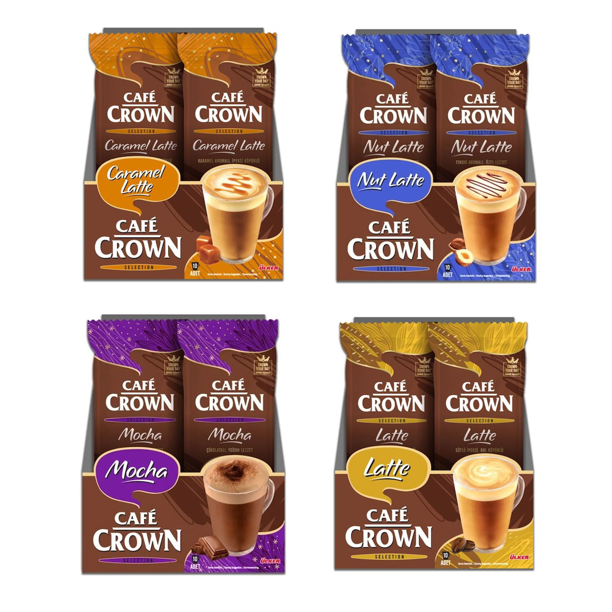 Cafe Crown 40 Adet Caramel Latte-Latte-Mocha-Nut Latte Hazır Kahve