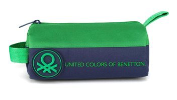 United Colors Of Benetton Yeşil-Lacivert Düz Kumaş Tek Gözlü Logolu Üçgen Cüzdan Kalem Kutusu