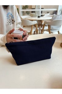 Sumicorn Design Lacivert Düz Kumaş Tek Gözlü Düz Üçgen Cüzdan Kalem Kutusu