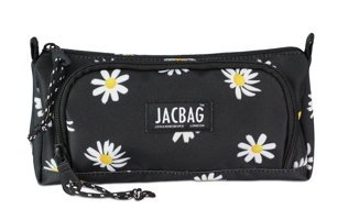 Jacbag Siyah Desenli Polyester Bölmeli Çift Gözlü Papatya Desenli Üçgen Cüzdan Kalem Kutusu