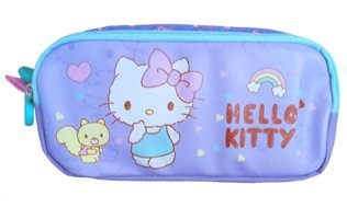 Wiggle Mor Baskılı Kumaş Bölmeli Çift Gözlü Hello Kitty Dikdörtgen Cüzdan Kalem Kutusu