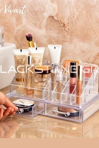 Vivart Lux 2 Katlı 2 Çekmeceli Makyaj Organizeri Şeffaf