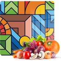 Decovetro Kare Geometrik Desenli 30X30 Cam Orta Boy Çok Renkli Kesme Tahtası