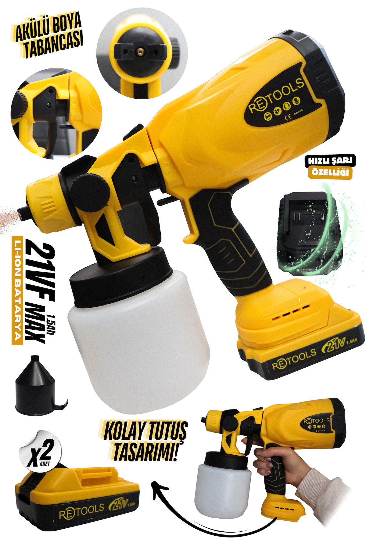 Retools 800 ml 1.8 mm Alttan Depolu Akülü Akülü Boya Tabancası