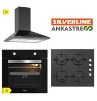 Silverline BO65E1B01-CS5335B01-2240 Doğalgazlı Cam Set Üstü Davlumbaz 3'lü Ankastre Set Siyah