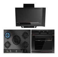 Teka HLB 85-G1 P BM-GBC 75-G1 GBC BM (E5)-DVI 88-G1 EOS BM Dijital Gazlı Cam Klasik Set Üstü Davlumbaz 3'lü Ankastre Set Siyah