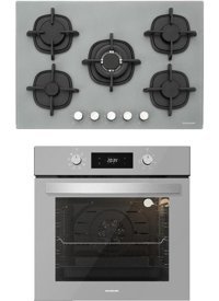 Silverline BO6504S01-CS5364S01 Dijital Doğalgazlı Cam Klasik Ankastre Fırın Ocak 2'li Ankastre Set Gri
