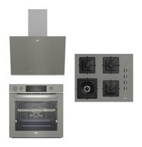 Beko BFC 631 G-Bock 6510 EWG-BDE 6062 G Dijital Doğalgazlı Cam Klasik Set Üstü Davlumbaz 3'lü Ankastre Set Gri