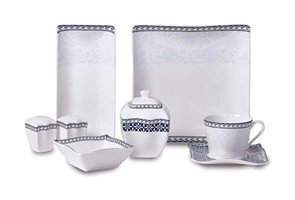 Korkmaz Link Collection 28 Parça Beyaz-Mavi Desenli Porselen Kahvaltı Takımı