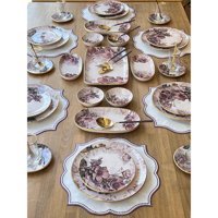 Rossev Purple Rose 50 Parça 6 Kişilik Çok Renkli Desenli Porselen Kahvaltı Takımı