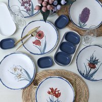 Keramika Anadolu Çiçekleri 14 Parça 6 Kişilik Beyaz-Mavi Desenli Stoneware Kahvaltı Takımı