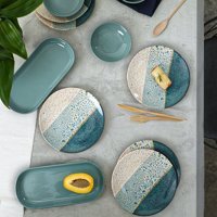 Keramika Colored 12 Parça 6 Kişilik Yeşil Desenli Stoneware Kahvaltı Takımı