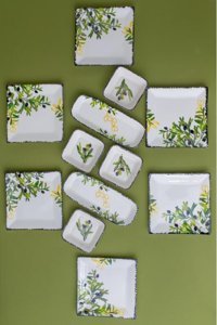 Flora Zeytin Desenli 12 Parça 6 Kişilik Beyaz Desenli Seramik Kahvaltı Takımı