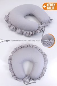 Umaybebek Fırfırlı Elyaf Sırt Destekli Yıkanabilir Gri Emzirme Yastığı