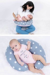 Babynest Yıldız Desen Elyaf Sırt Destekli Yıkanabilir Gri-Pembe Emzirme Yastığı