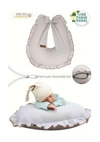 Mordesign Ruffle Serisi Zg10198 Elyaf Sırt Destekli Yıkanabilir Gri Emzirme Yastığı