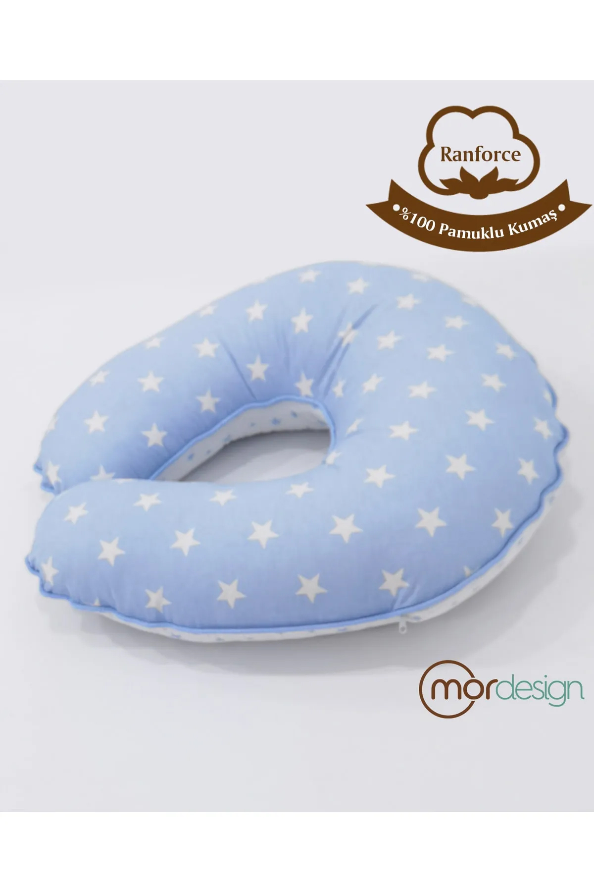 Mordesign Yıldız Desen Elyaf Sırt Destekli Yıkanabilir Mavi Emzirme Yastığı