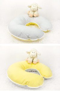 Babynest Ekose Elyaf Sırt Destekli Yıkanabilir Gri-Sarı Emzirme Yastığı