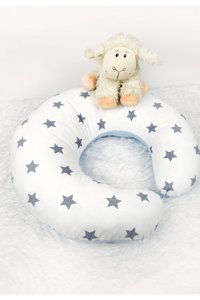 Babynest Yıldız Desen Elyaf Sırt Destekli Yıkanabilir Gri-Mavi Emzirme Yastığı