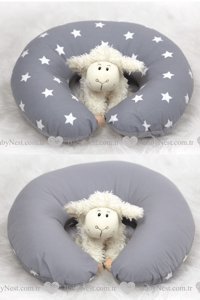 Babynest Yıldız Desen Elyaf Sırt Destekli Yıkanabilir Gri Emzirme Yastığı