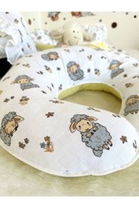 Babynest Kuzu Desen Elyaf Sırt Destekli Yıkanabilir Sarı Emzirme Yastığı