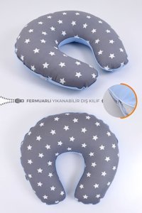 Umaybebek Elyaf Sırt Destekli Yıkanabilir Gri-Mavi Emzirme Yastığı