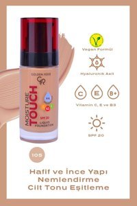 Golden Rose Moisture Touch 105 Güneş Koruyuculu Vegan Likit Şişe Fondöten 30 ml