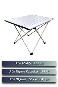 Ecuy 56x40 cm Çantalı Dikdörtgen Alüminyum Gövdeli Gri Kamp Masası