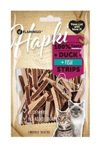 Flamingo Hapki Strips Balık-Ördek Kısırlaştırılmış Tahıllı Yetişkin Kedi Ödül Maması 85 gr