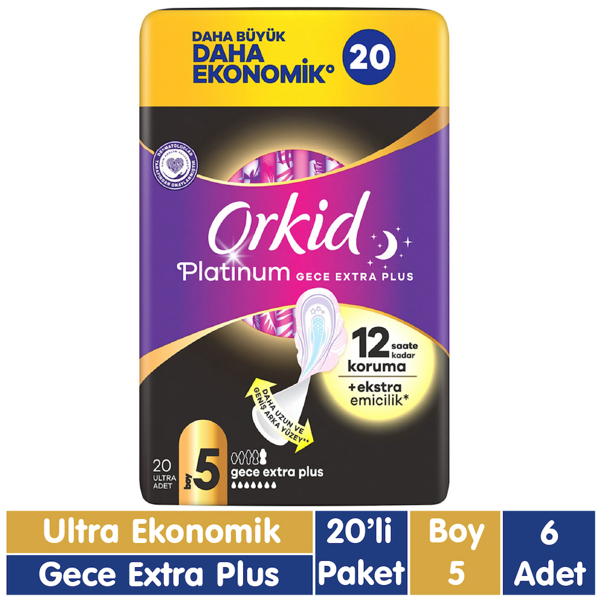 Orkid Platinum Gece Extra İnce 20'li Hijyenik Ped 6 Adet