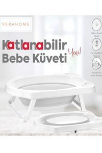 Vera Home Fileli Ayaklı Gri Katlanır Bebek Küveti Seti