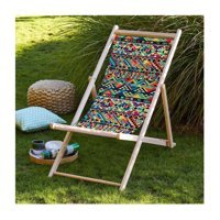 Adawall Etnik Desen Ahşap Katlanır Taşınabilir Şezlong Koltuk