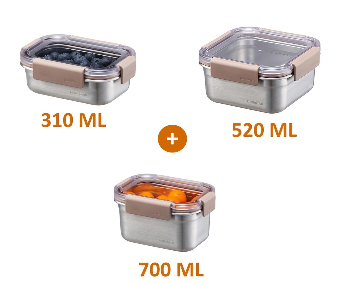 Lockn Lock Mini 6'lı Dikdörtgen Çelik Saklama Kabı 310 ml-520 ml-700 ml