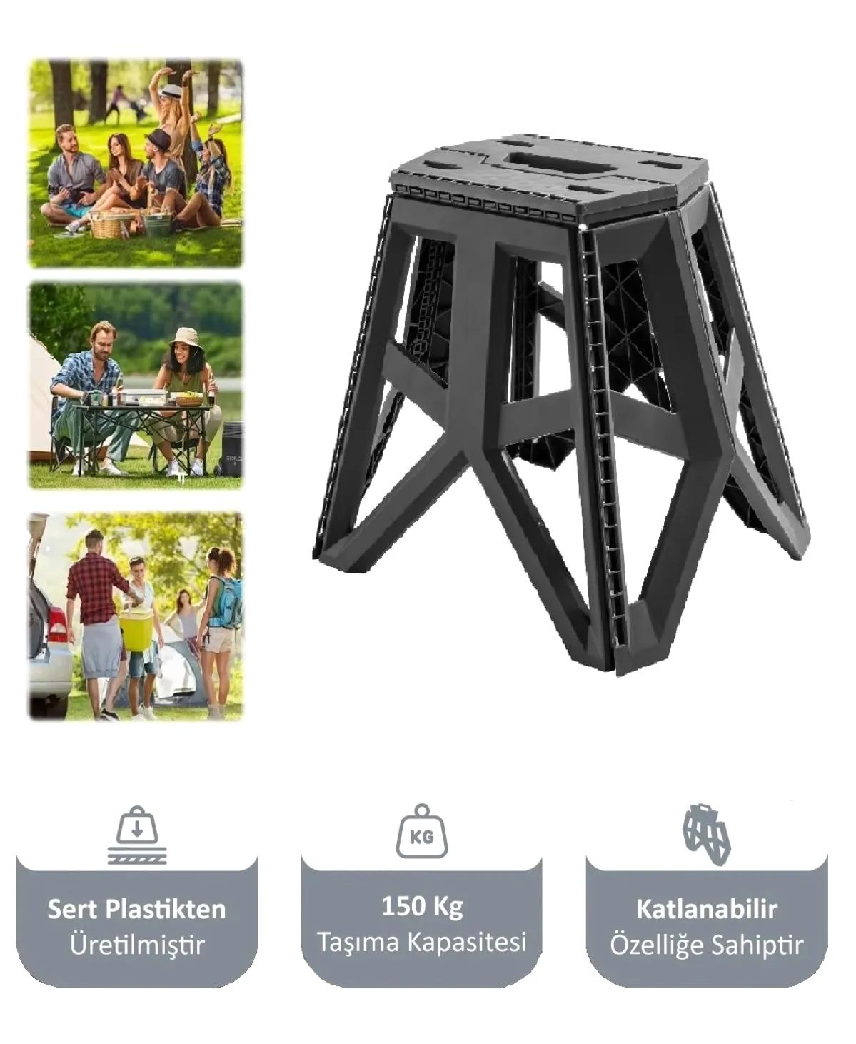 Tugomer Plastik Katlanır Kamp Taburesi Siyah