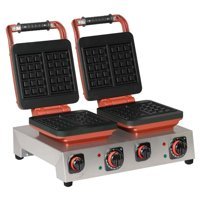 Omake Brüksel Şekilli İkili Çift Taraflı Kırmızı Waffle Makinesi