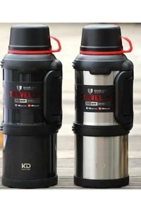 Helinaria Travel Pot Paslanmaz Çelik 4 lt Outdoor Termos Termos Gümüş - Siyah