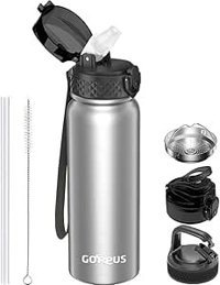 Goppus Sport Paslanmaz Çelik 600 ml Pipetli Outdoor Matara Termos Gümüş - İnox