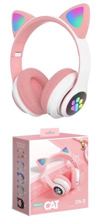Karler Bass Kedi Android & iOS Uyumlu Işıklı Işıklı Silikonlu Gürültü Önleyici Kablosuz Kulak Üstü Bluetooth Kulaklık Pembe
