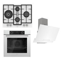 Ferre ED076 - XE63CB - D064 Dijital Doğalgazlı Cam Klasik Set Üstü Davlumbaz 3'lü Ankastre Set Beyaz