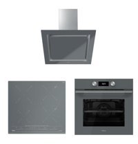 Teka DLV 68660 - IZC 64630 - HLB 8400 ST Dijital İndüksiyon Doğalgazlı Cam Modern Set Üstü Davlumbaz 3'lü Ankastre Set Gri