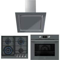Teka DLV 68660 ST, GZC 64320 ST - HLB 8600 ST Dijital Doğalgazlı Cam Klasik Set Üstü Davlumbaz 3'lü Ankastre Set Gri