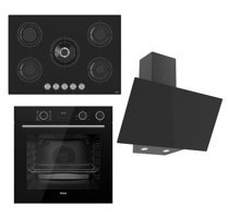 Ferre RS035 - XE64CS - D077 Dijital Doğalgazlı Cam Klasik Set Üstü Davlumbaz 3'lü Ankastre Set Siyah
