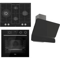 Ferre XE64CS - ED075 - D080 Dijital Doğalgazlı Cam Klasik Set Üstü Davlumbaz 3'lü Ankastre Set Siyah
