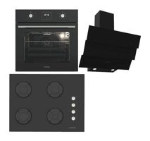 Termikel BO O64D5C B - BH P7144C B - CH S6532C BB Dijital Doğalgazlı Cam Klasik Set Üstü Davlumbaz 3'lü Ankastre Set Siyah