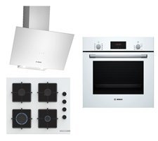 Bosch HBF512BW1T - POP6C2P30O - DWK64PJ20T Dijital Doğalgazlı Cam Klasik Set Üstü Davlumbaz 3'lü Ankastre Set Beyaz