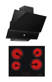 Luxell V6-04T - DA88 Dijital Doğalgazlı Cam Klasik Ocak Davlumbaz İkili Set 2'li Ankastre Set Siyah